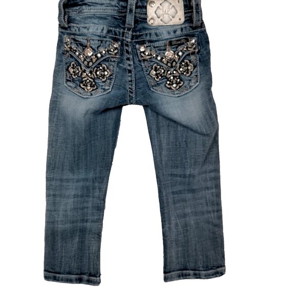 Miss Me Jeans Girls Size 7 Studded Rhinestones Whiskered KE8393C Crop Pants - Picture 3 of 16